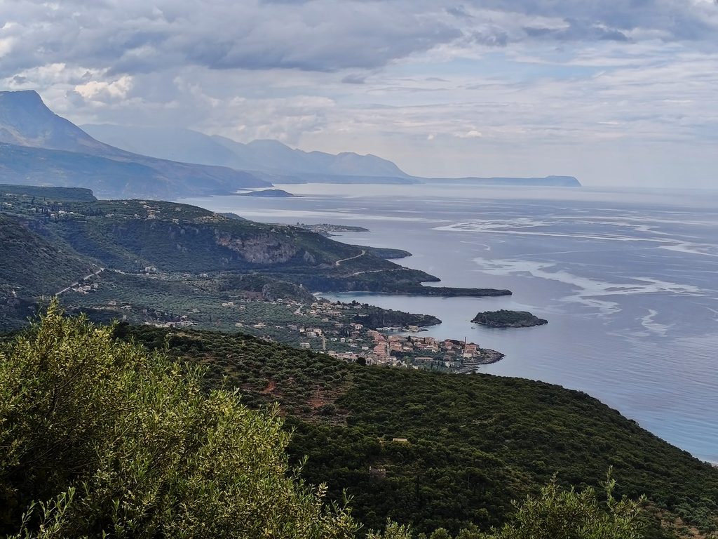 View of the Mani coast and Mount Taygetos near Kardamyli