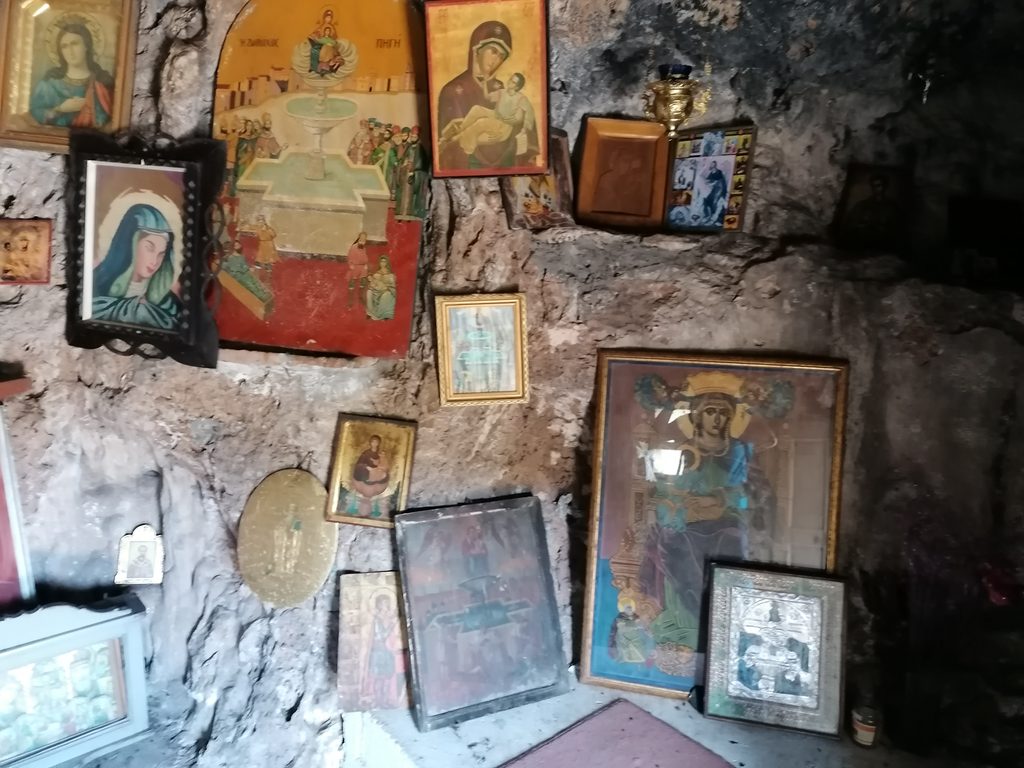 Interior of Vrachopanagitsa, a small chapel built into the rock