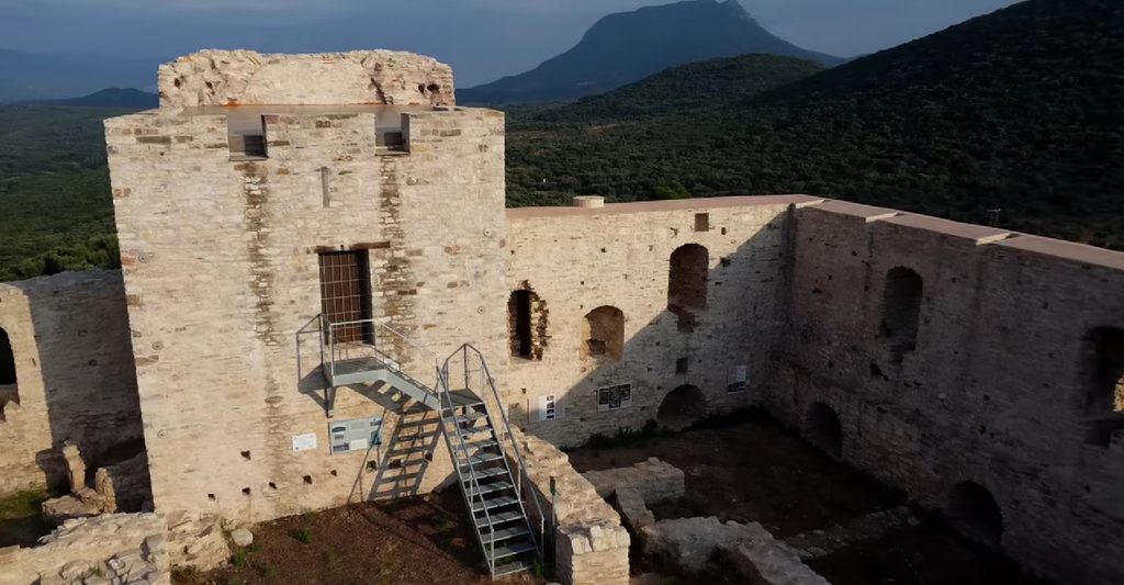 Interior of Mila Castle with its central tower and defensive walls