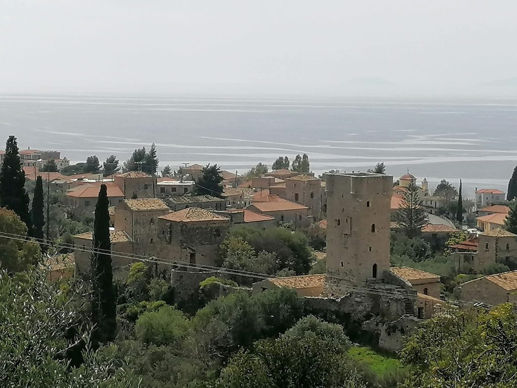 Old Kardamyli with its historic tower houses and the Messinian Gulf