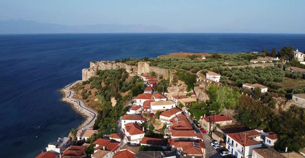 Koroni Castle with houses inside the fortified area