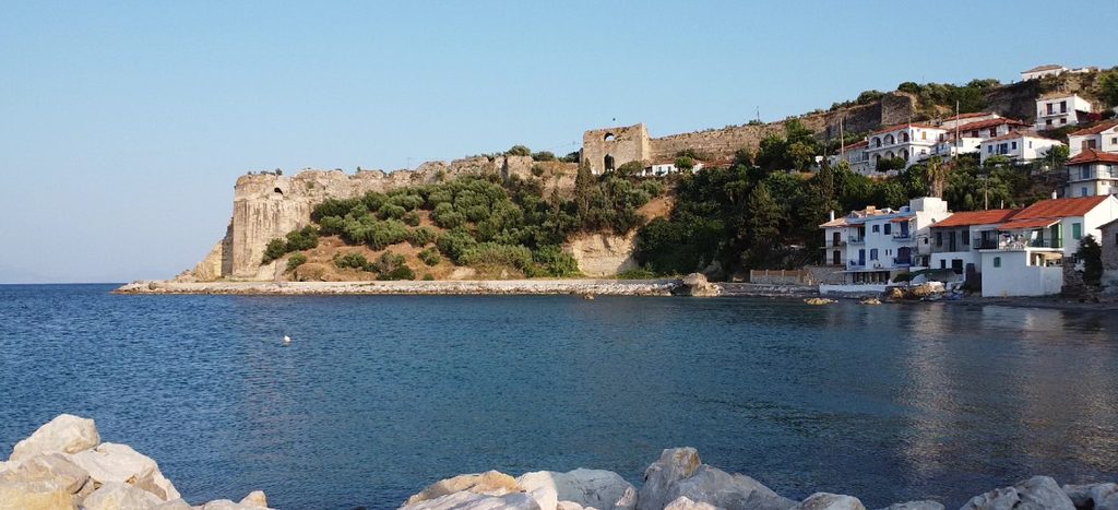 Koroni Castle overlooking the sea and traditional houses