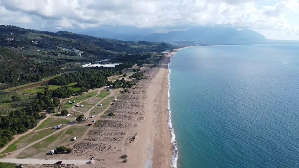 Aerial view of Elaia Beach and the Gulf of Kyparissia