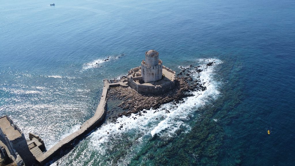 Aerial view of Bourtzi at Methoni Castle