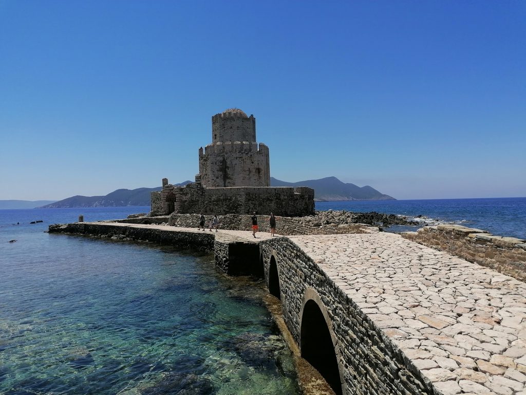 Stone bridge leading to Bourtzi at Methoni Castle