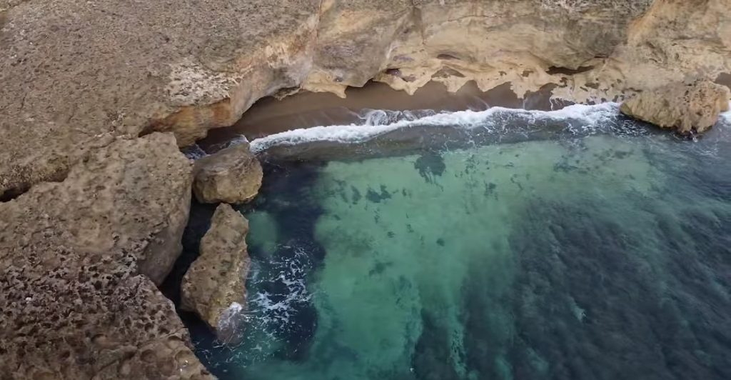 Aerial view of the small Barlas Beach in Messinia