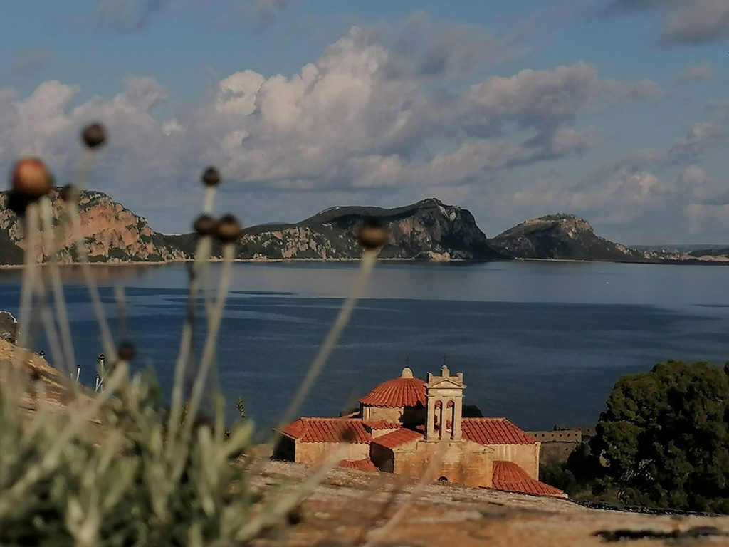 View from Niokastro towards Sphacteria in Navarino Bay