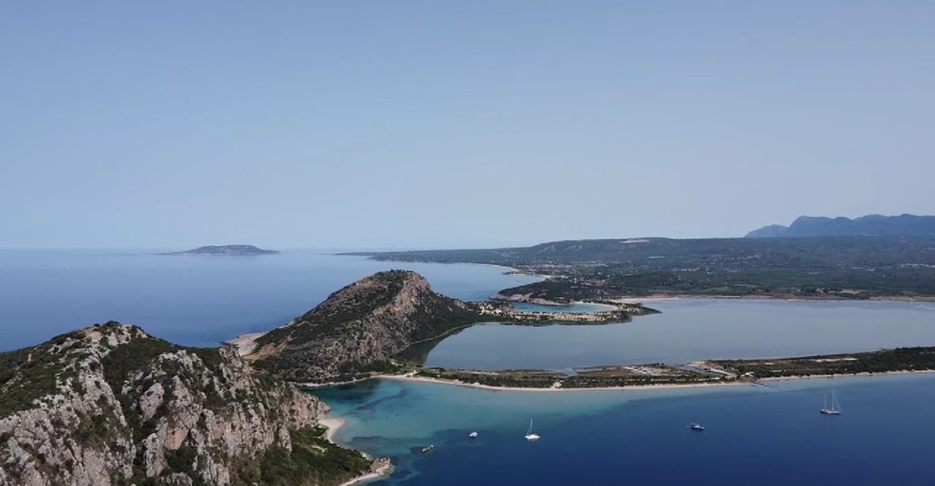 Panoramic view of the Gialova area with Sykia Passage and the lagoon