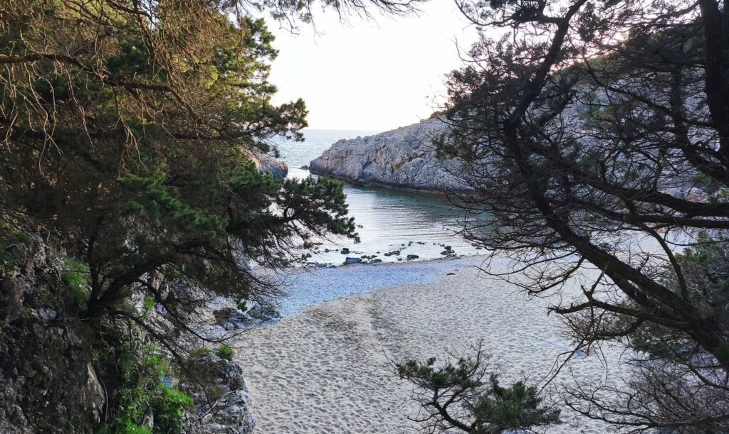 Glossa Beach seen from the walking path