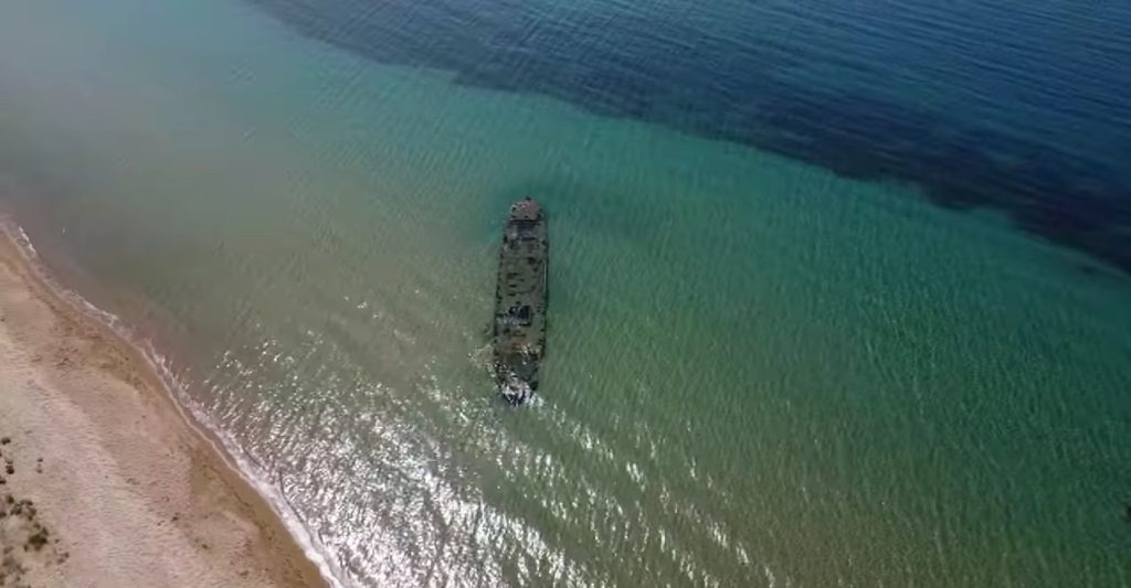 The Ramona shipwreck just off Divari Beach